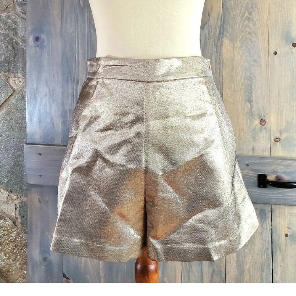 Maje high waste silk blend gold shorts